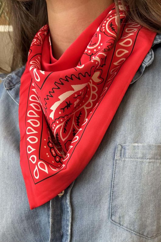 Western Bandana Triangle Silk Neckerchief Red